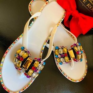 Embelished flip flops/flats with crystals, size 8